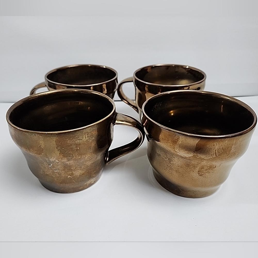 Set Of 4 Starbucks Coffee Cups Mugs Bronze Metallic Glaze 2013 12oz.